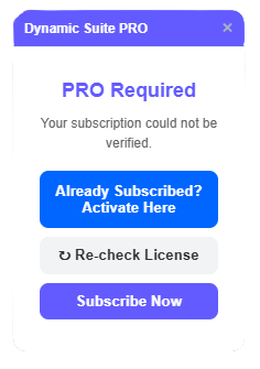 Dynamic Suite PRO Activation Screen